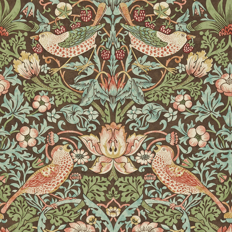 Обои Morris & Co — Strawberry Thief — Chocolate/Slate — 212565