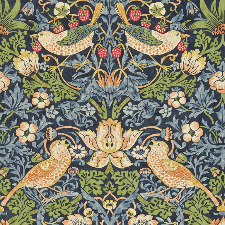 Обои Morris & Co — Strawberry Thief — Indigo/Mineral — 212564