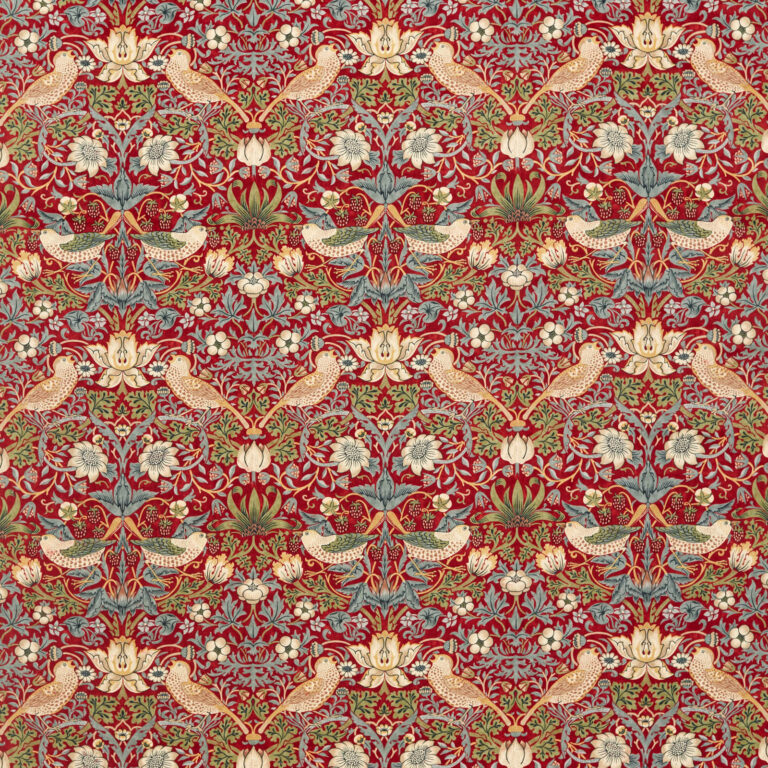 Ткань Morris & Co — Strawberry Thief Velvet — Crimson/Slate — 236933