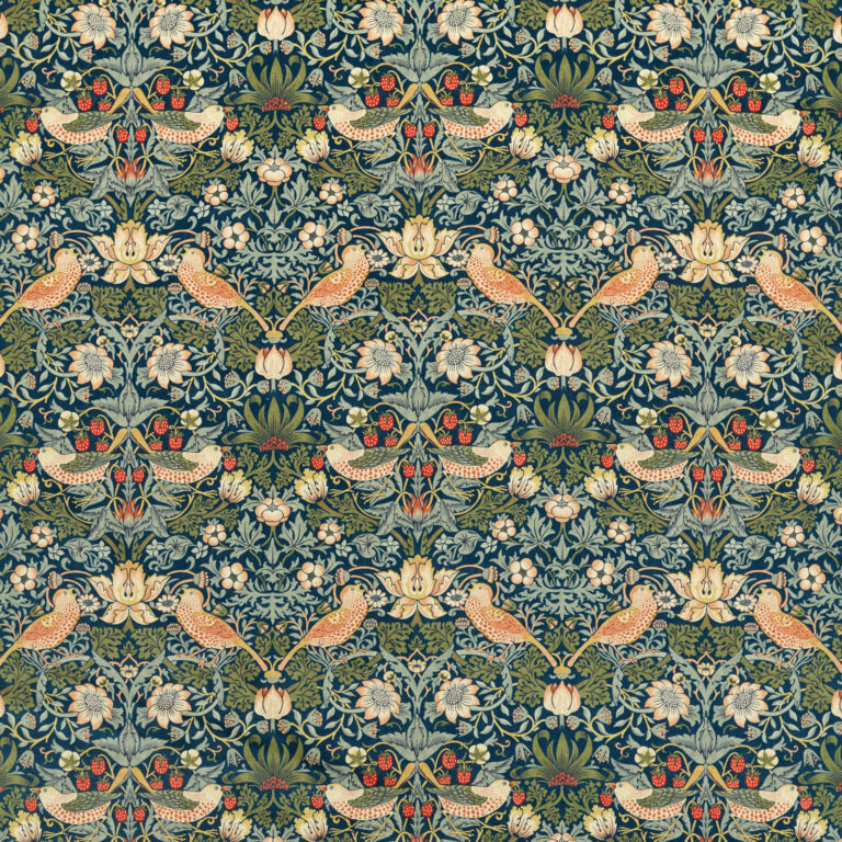 Ткань Morris & Co — Strawberry Thief Velvet — Indigo/Thyme — 236932