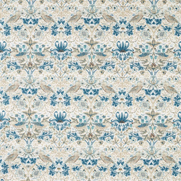 Ткань Morris & Co — Strawberry Thief Wide Width — Mineral Blue/Linen — 227287